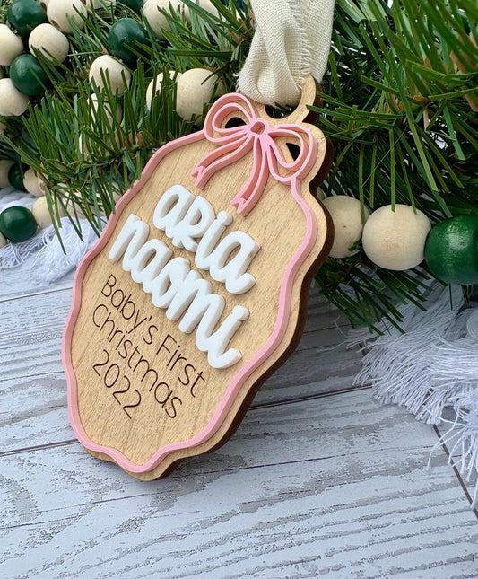 Personalized Baby's First Christmas Ornament: Maple Wood and acrylic Keepsake
