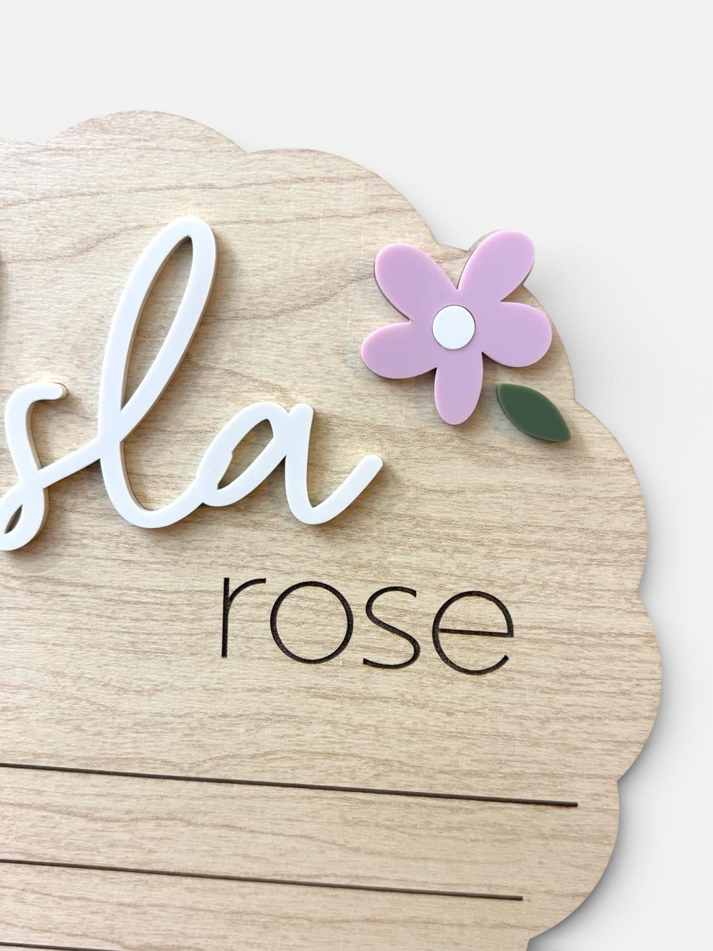 Wooden Baby Birth Stat Sign with Acrylic Florals