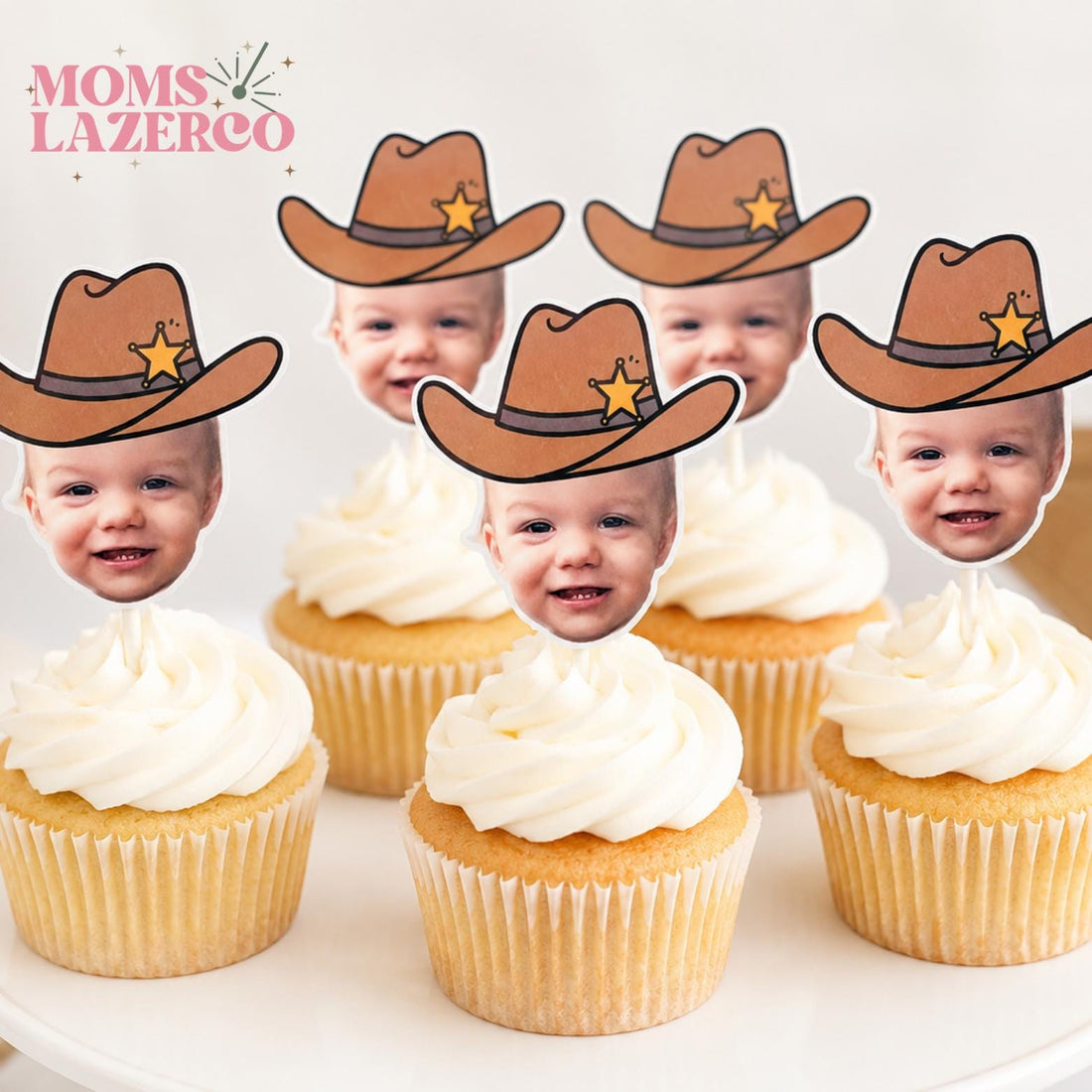 Cowboy Themed Face Cupcake Toppers for Birthdays, Bridal Showers, Baby Showers and More