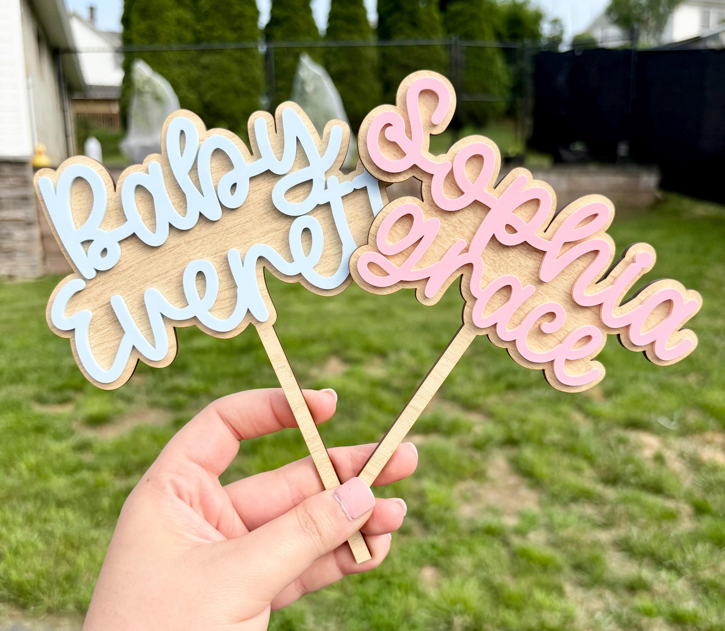 Personalized Baby Shower Cake Topper: Maple Wood & Acrylic, Keepsake Decor