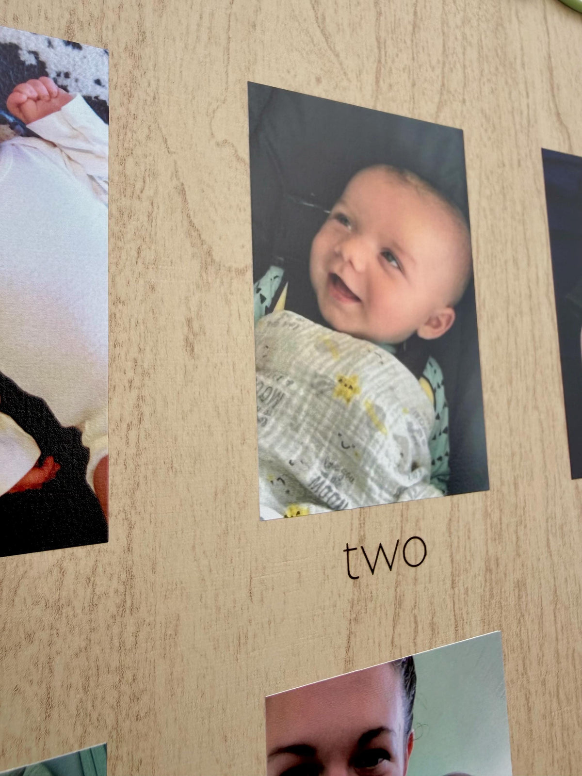 Monthly Milestone Birthday Photo Board: Wooden First Year Picture Display