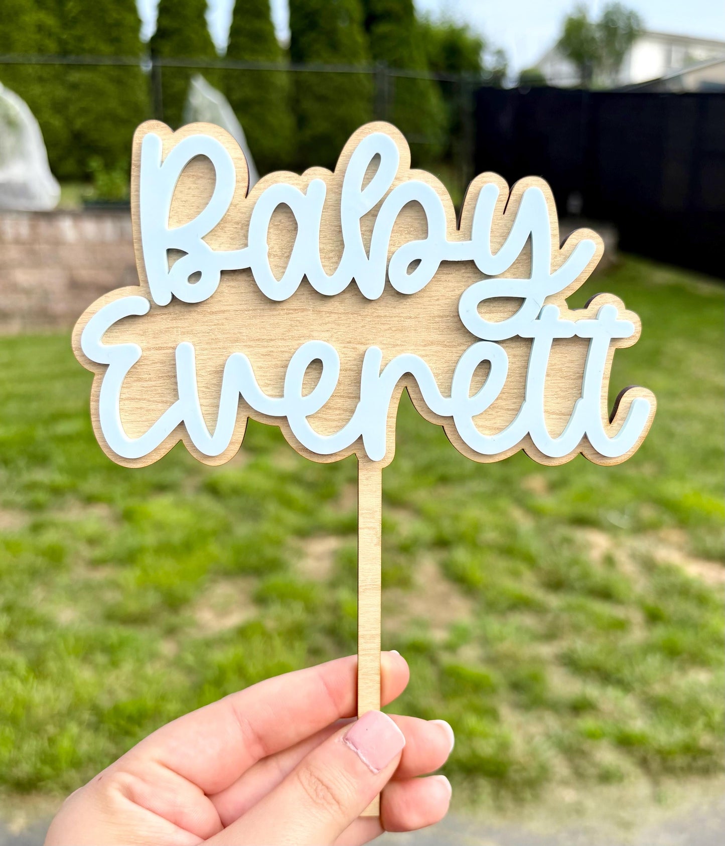 Personalized Baby Shower Cake Topper: Maple Wood & Acrylic, Keepsake Decor