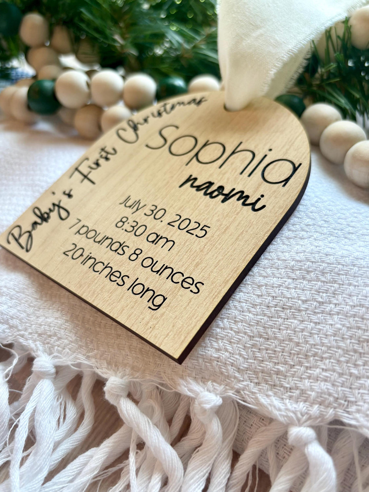Personalized Baby's First Christmas Ornament: Maple Plywood Keepsake