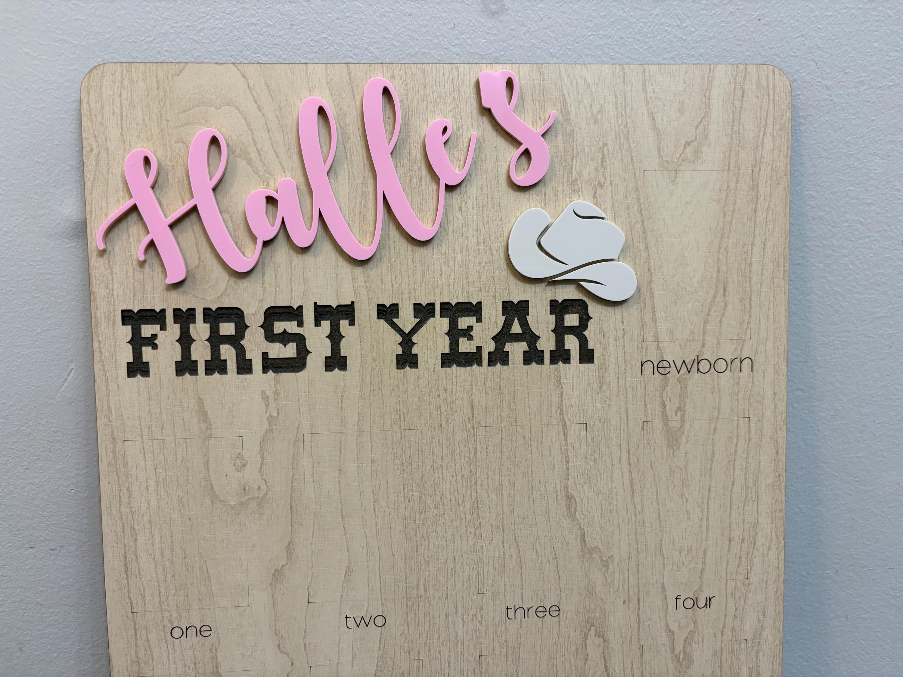 First Rodeo Birthday Photo Board: Wooden First Year Picture Display