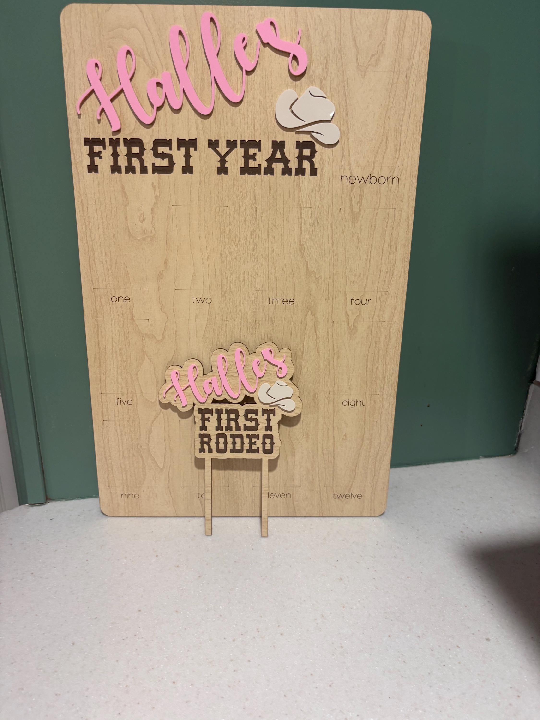 First Rodeo Birthday Photo Board: Wooden First Year Picture Display