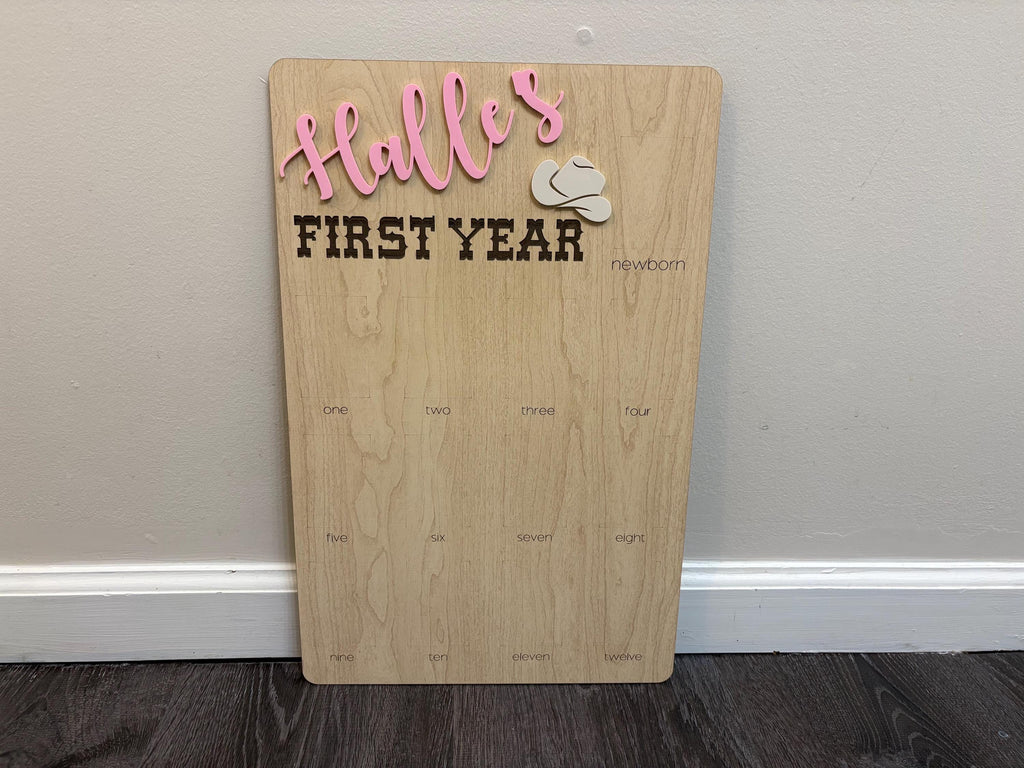 First Rodeo Birthday Photo Board: Wooden First Year Picture Display