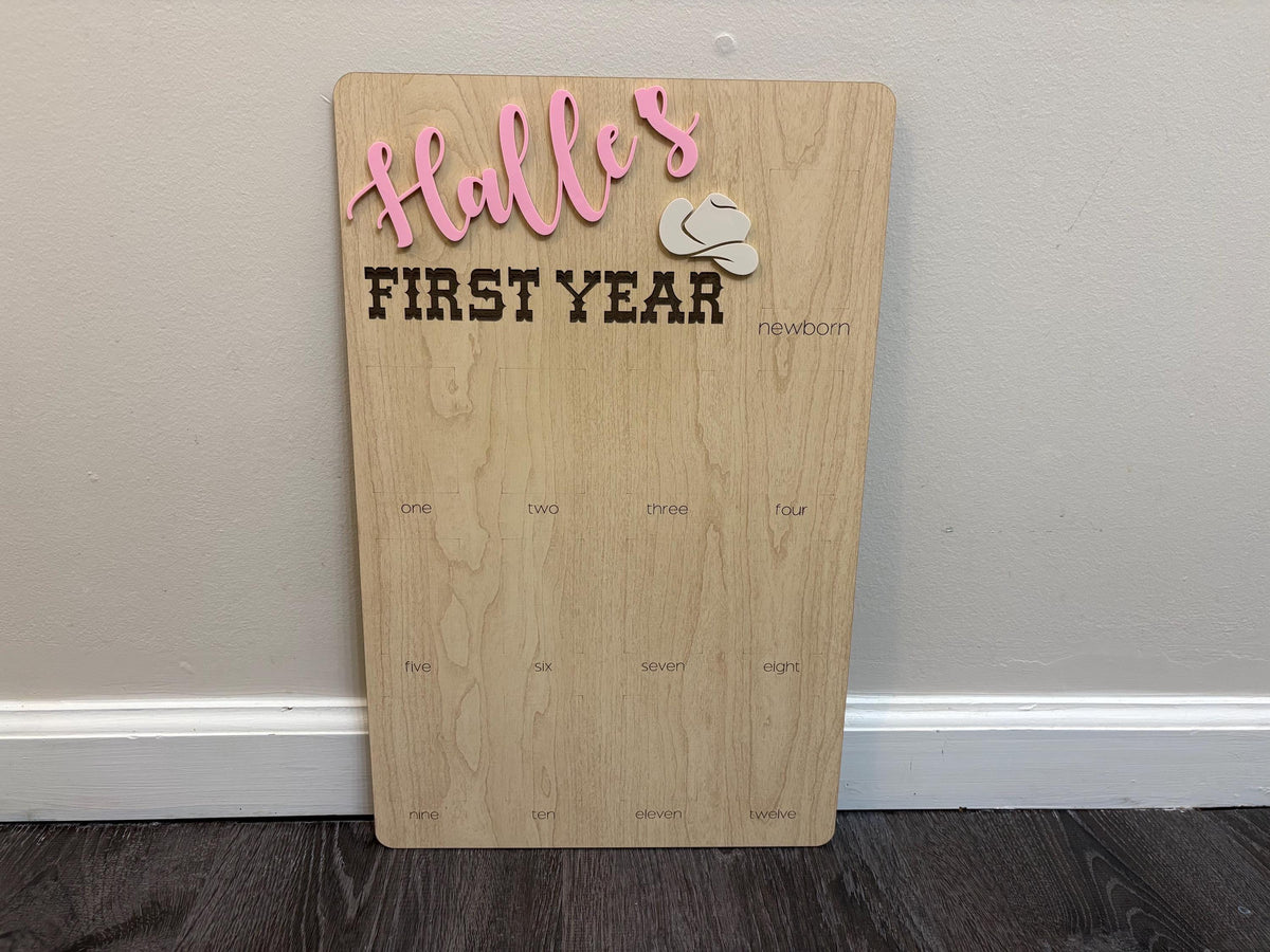 First Rodeo Birthday Photo Board: Wooden First Year Picture Display
