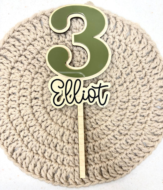 Custom Name Cake Topper: Personalized Birthday, Acrylic & Wood