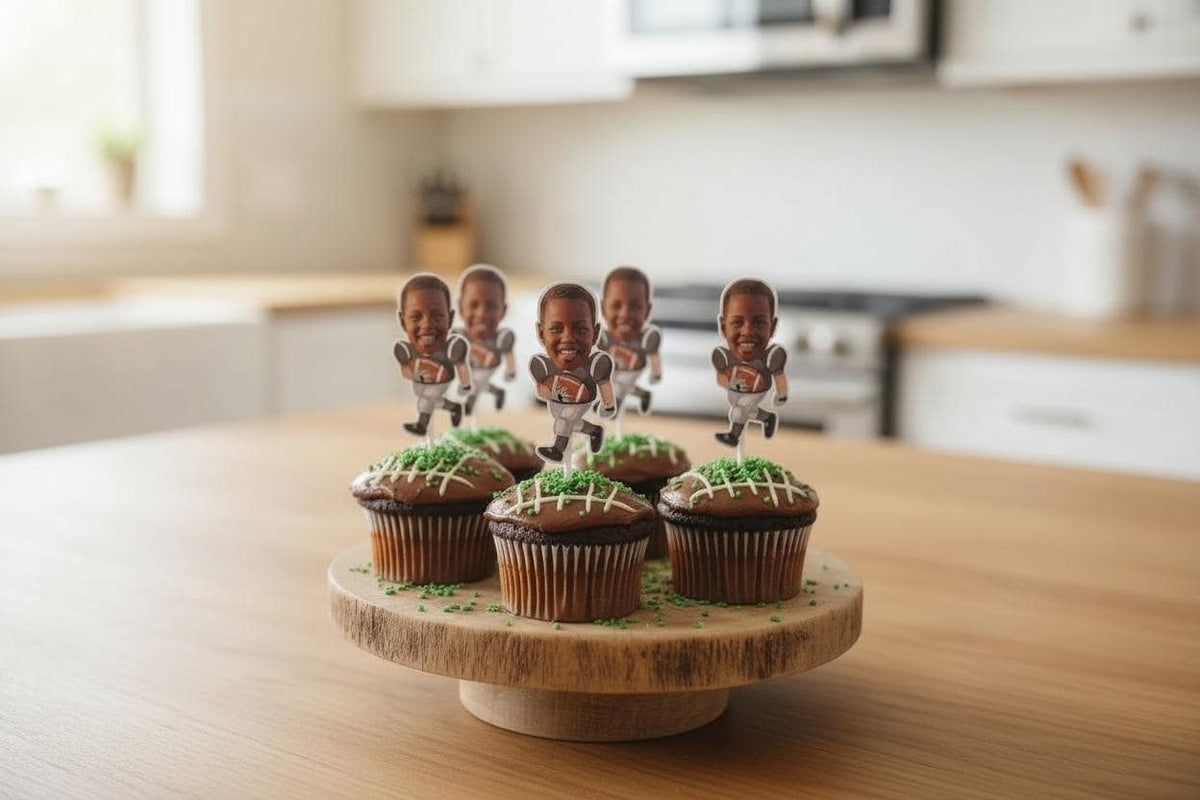 Football Themed Face Cupcake Toppers for Birthdays, Grooms, and Special Occasions