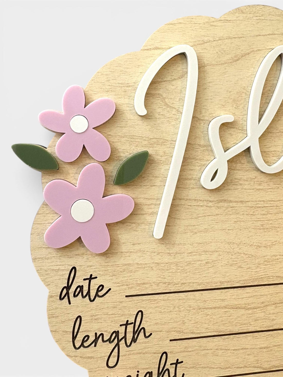 Wooden Baby Birth Stat Sign with Acrylic Florals