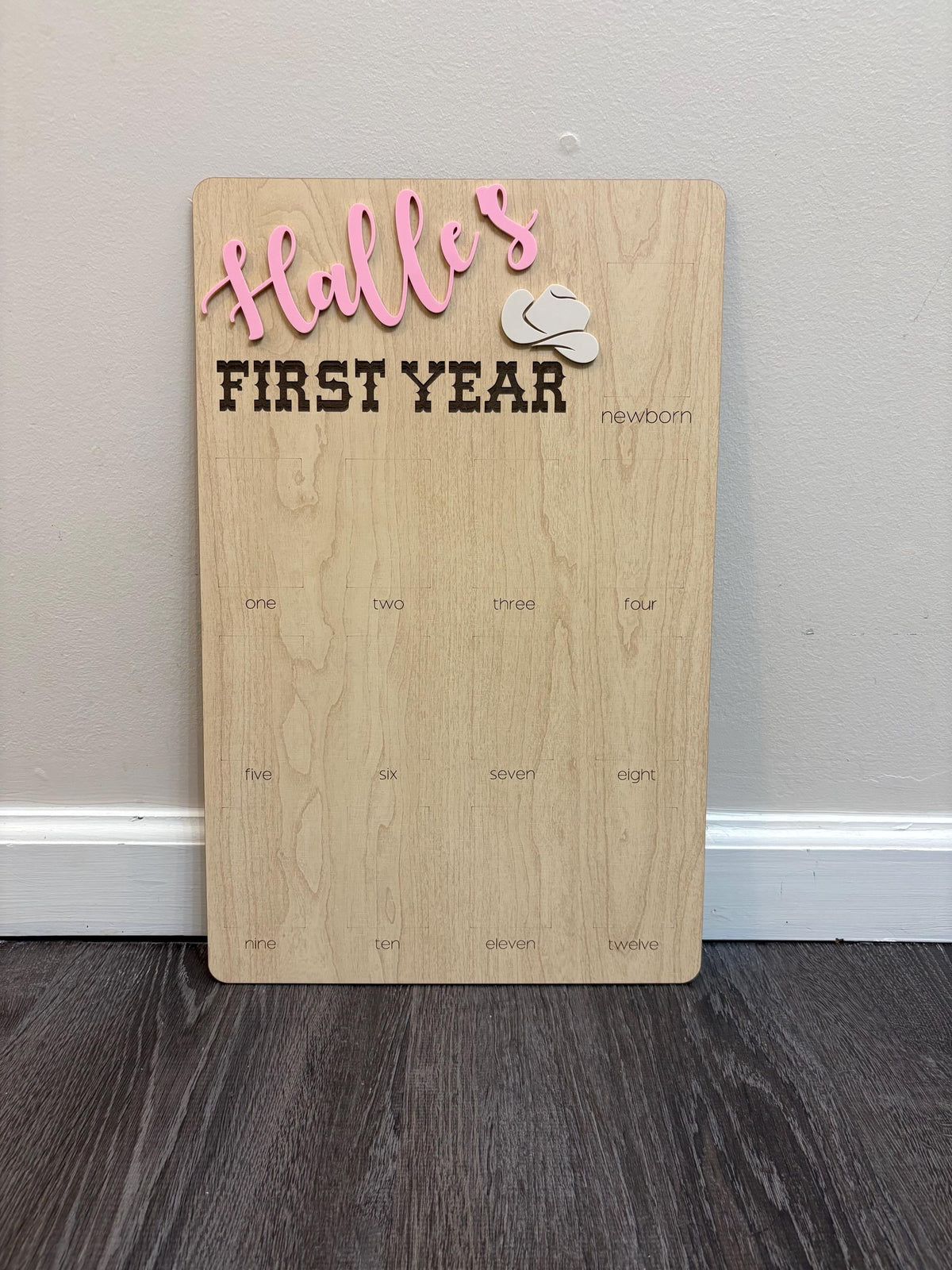 First Rodeo Birthday Photo Board: Wooden First Year Picture Display