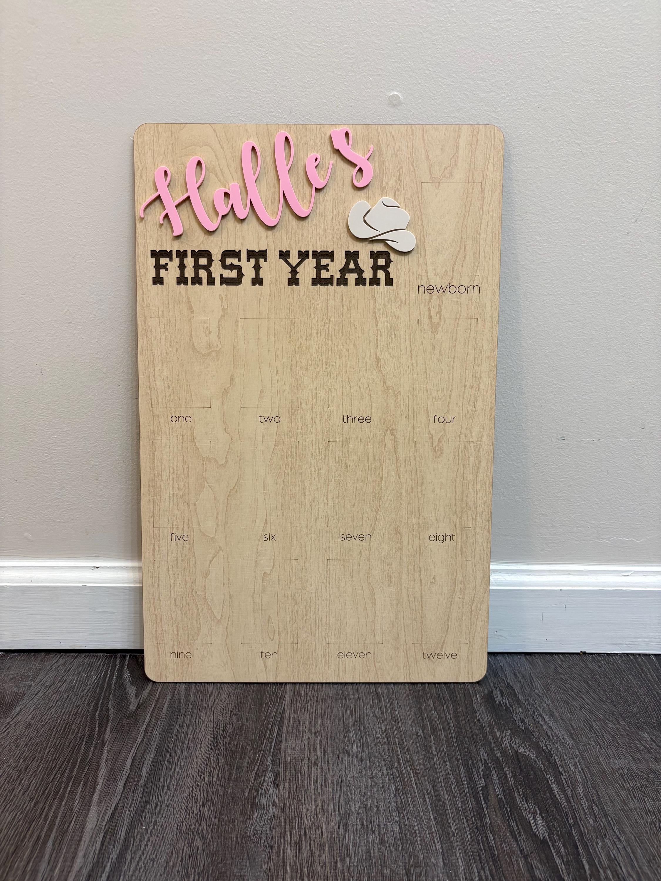 First Rodeo Birthday Photo Board: Wooden First Year Picture Display