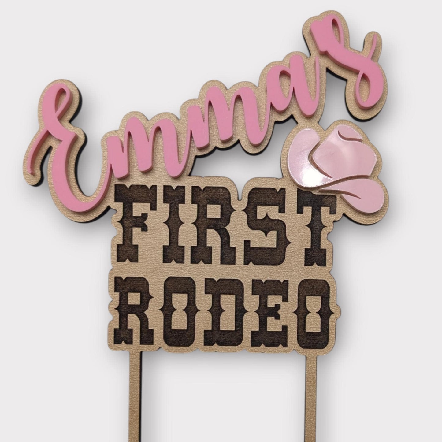 Personalized Cowboy Cake Topper: First Rodeo Birthday, Maple Wood