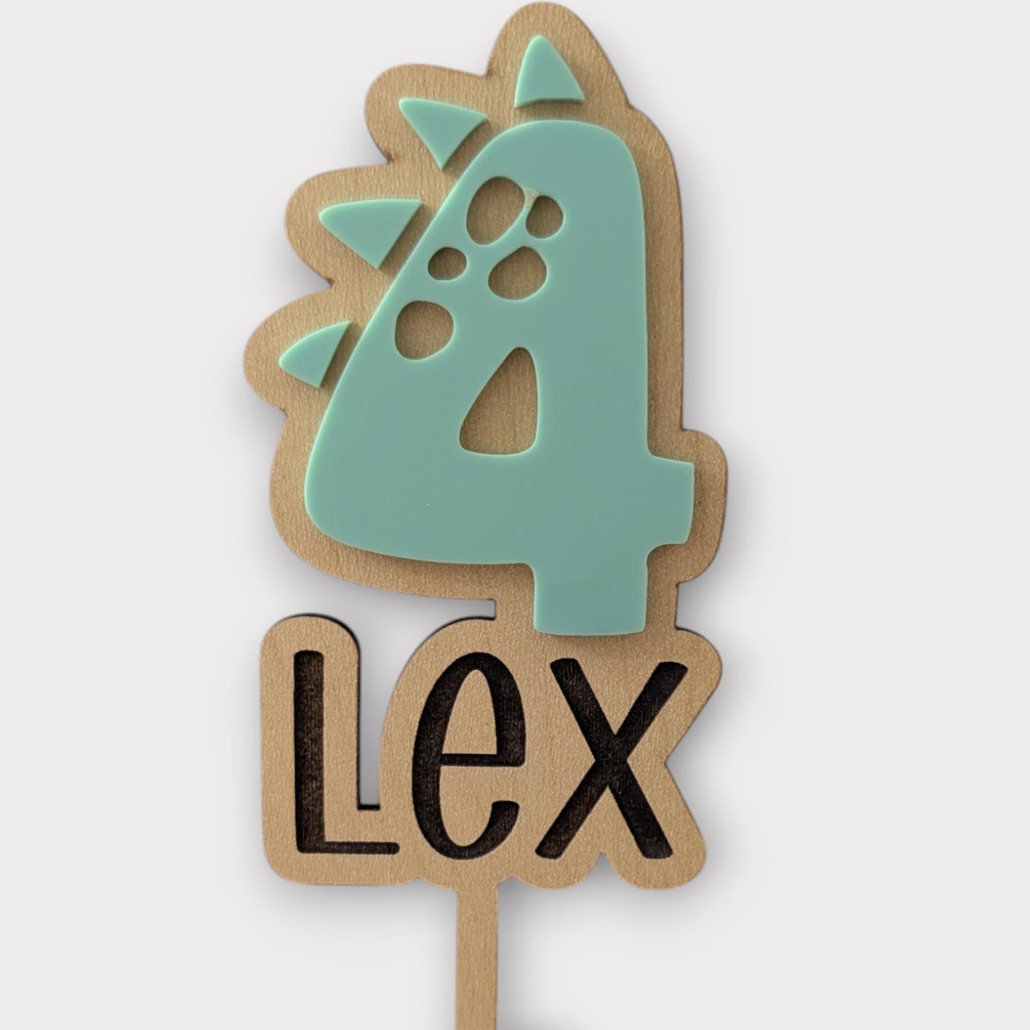 Personalized Dinosaur Cake Topper: Maple Wood Party Decor