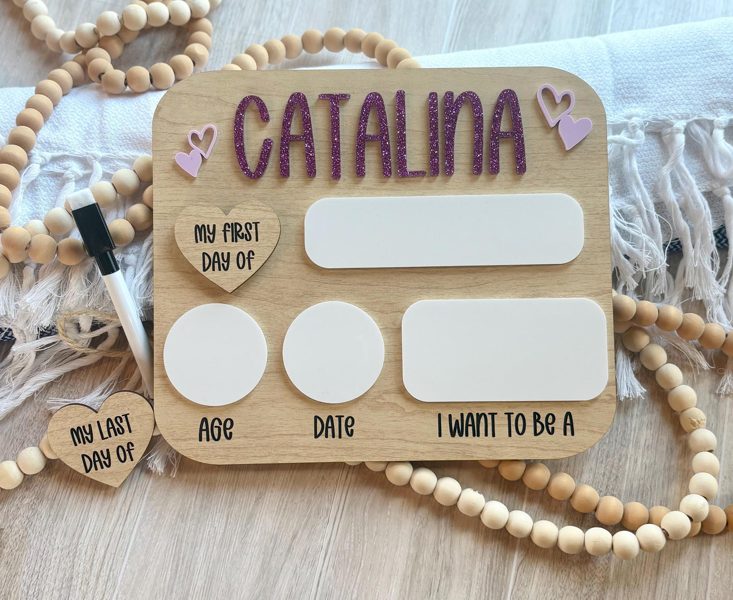 Personalized First Day of School Sign: Maple Wood Photo Prop