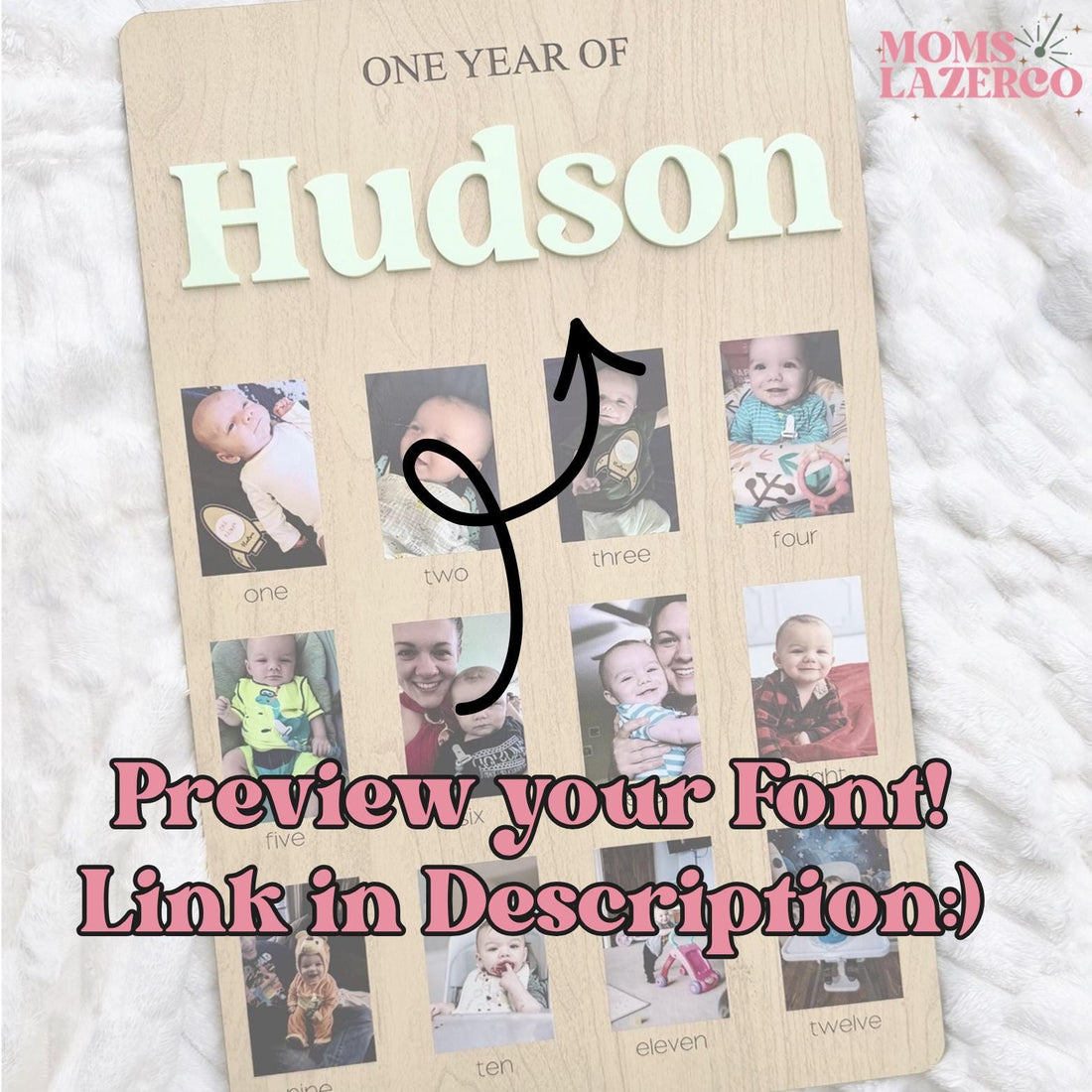 Monthly Milestone Birthday Photo Board: Wooden First Year Picture Display