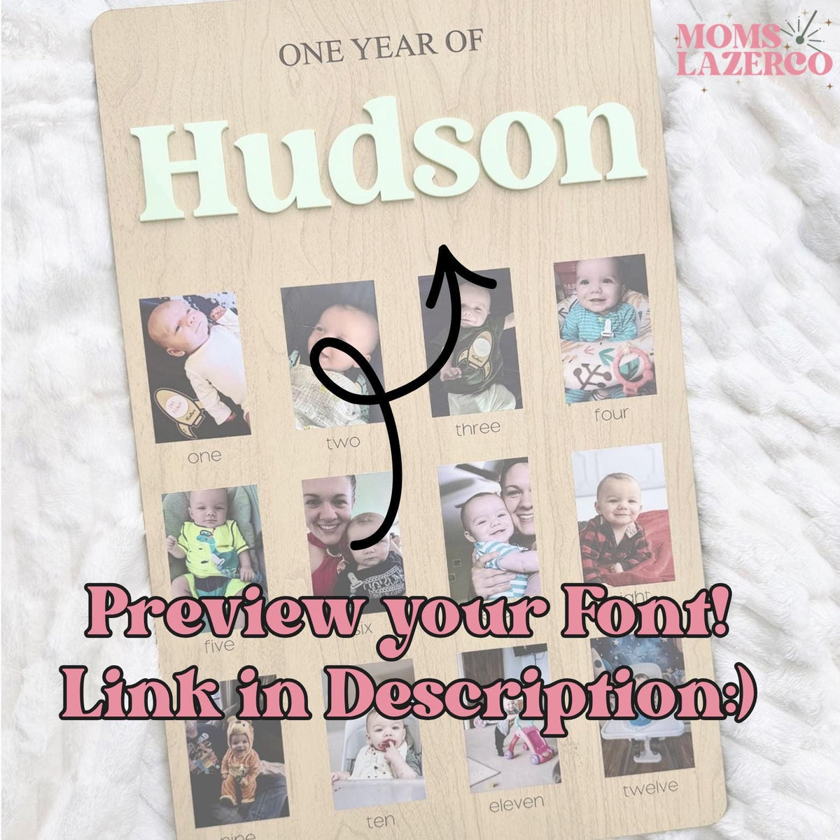 Monthly Milestone Birthday Photo Board: Wooden First Year Picture Display