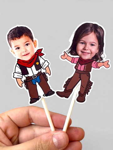 Cowboy Themed Face Cupcake Toppers for Birthdays, Bridal Showers, Baby Showers and More