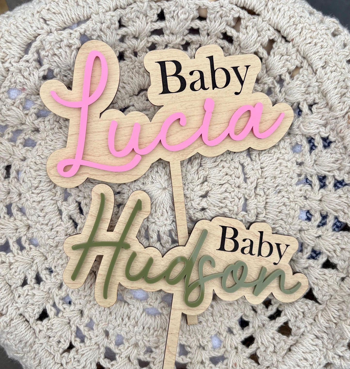 Personalized Baby Shower Cake Topper- Maple Wood & Acrylic