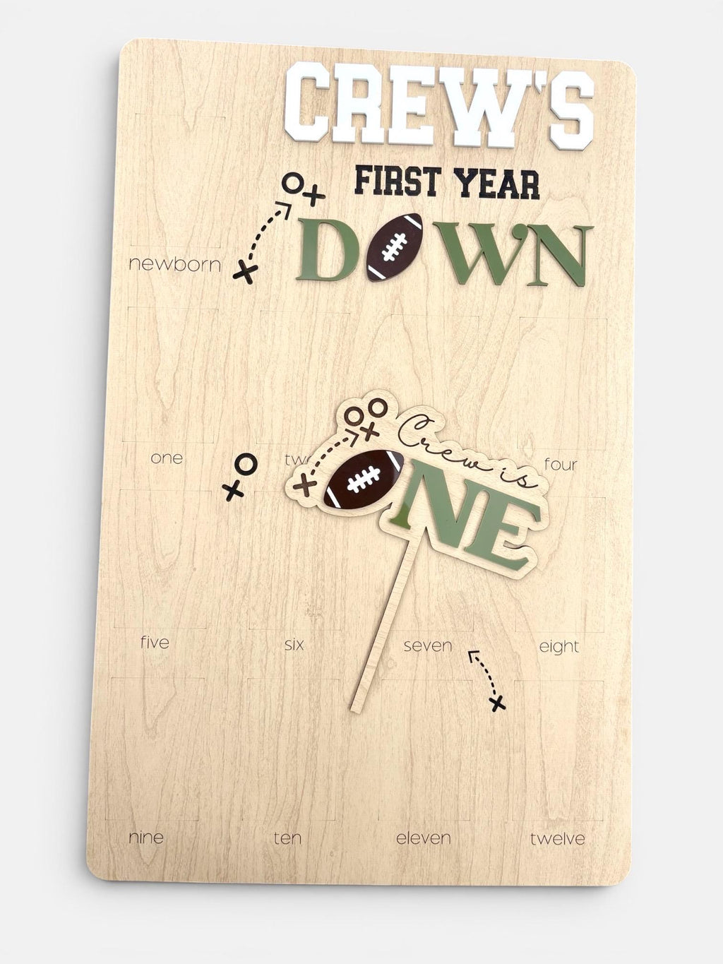 First Year Down Photo Board: Football Theme, Wooden Picture Display