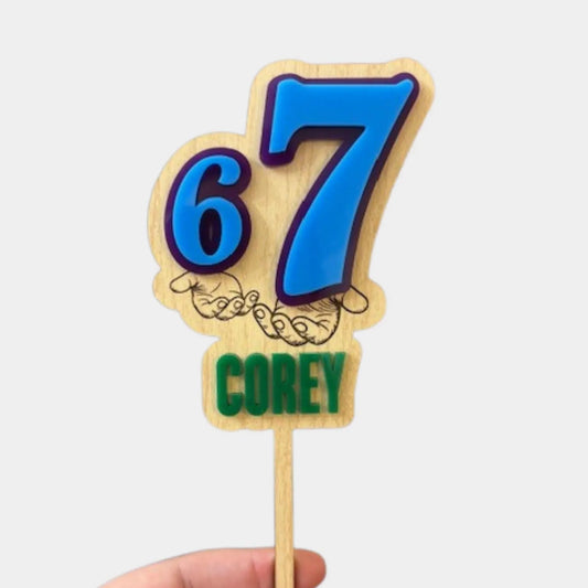 67 Cake Topper: Birthday decor, Maple and Acrylic
