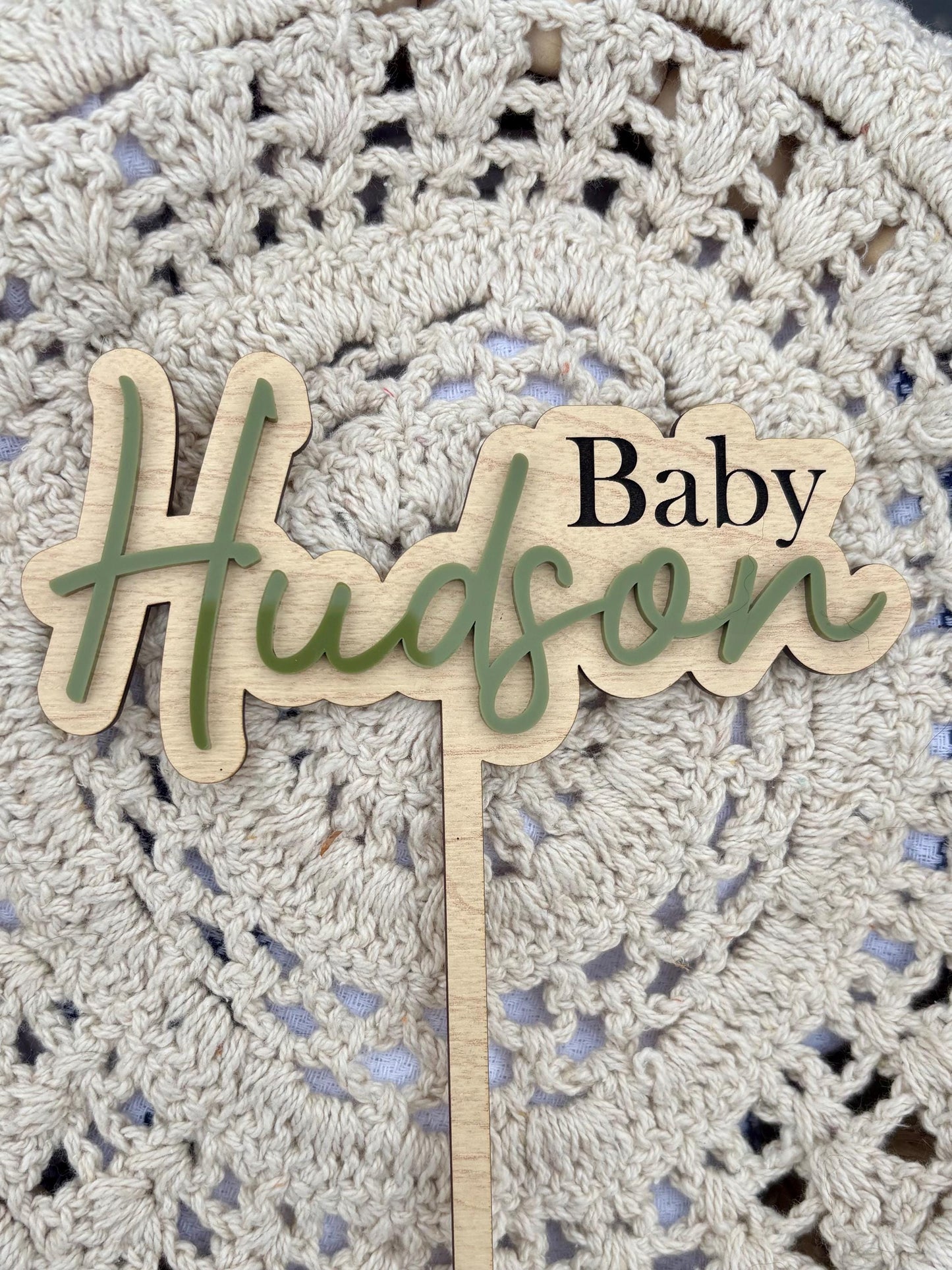 Personalized Baby Shower Cake Topper- Maple Wood & Acrylic