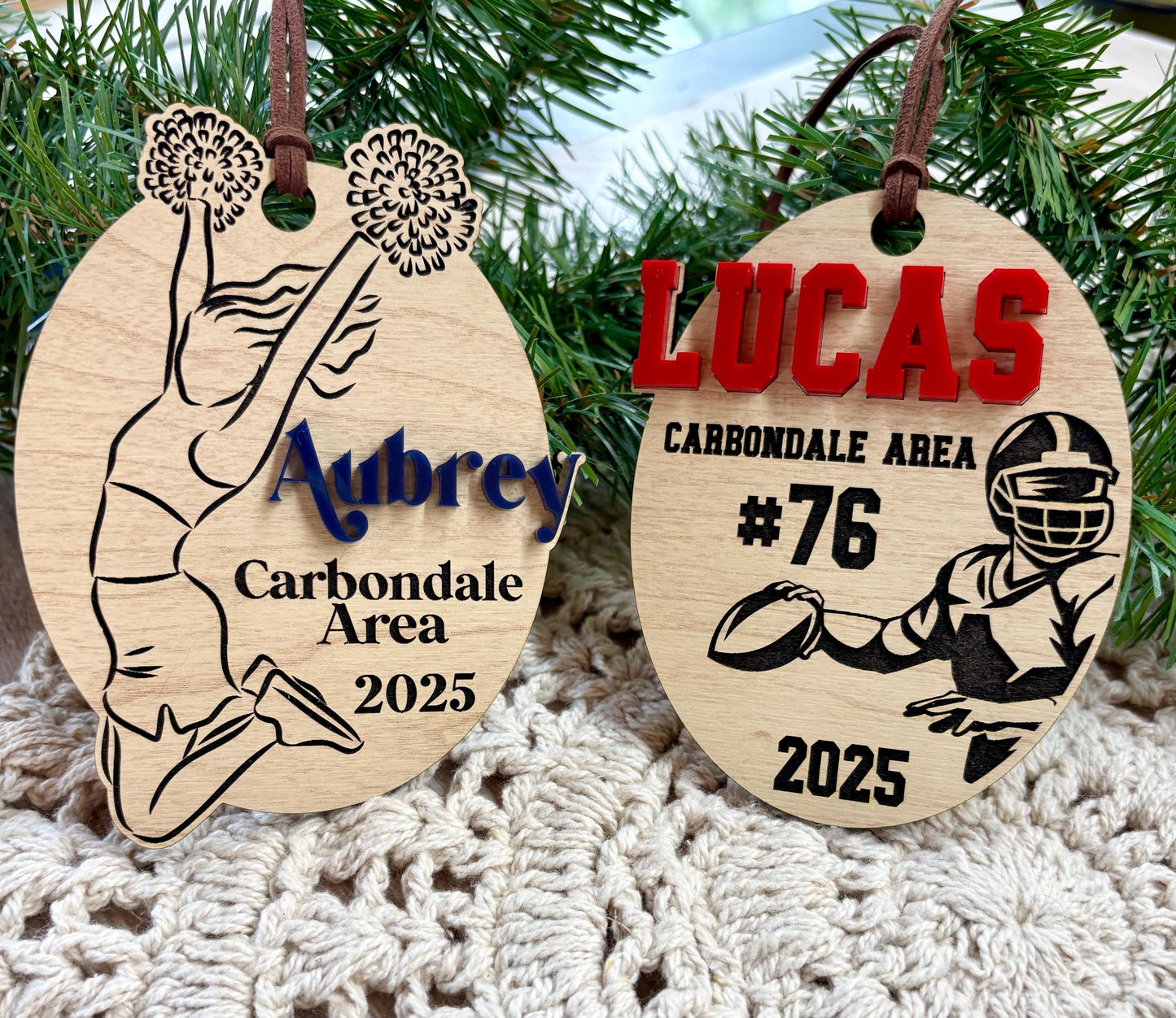 Football Christmas Ornament: Maple Wood Keepsake