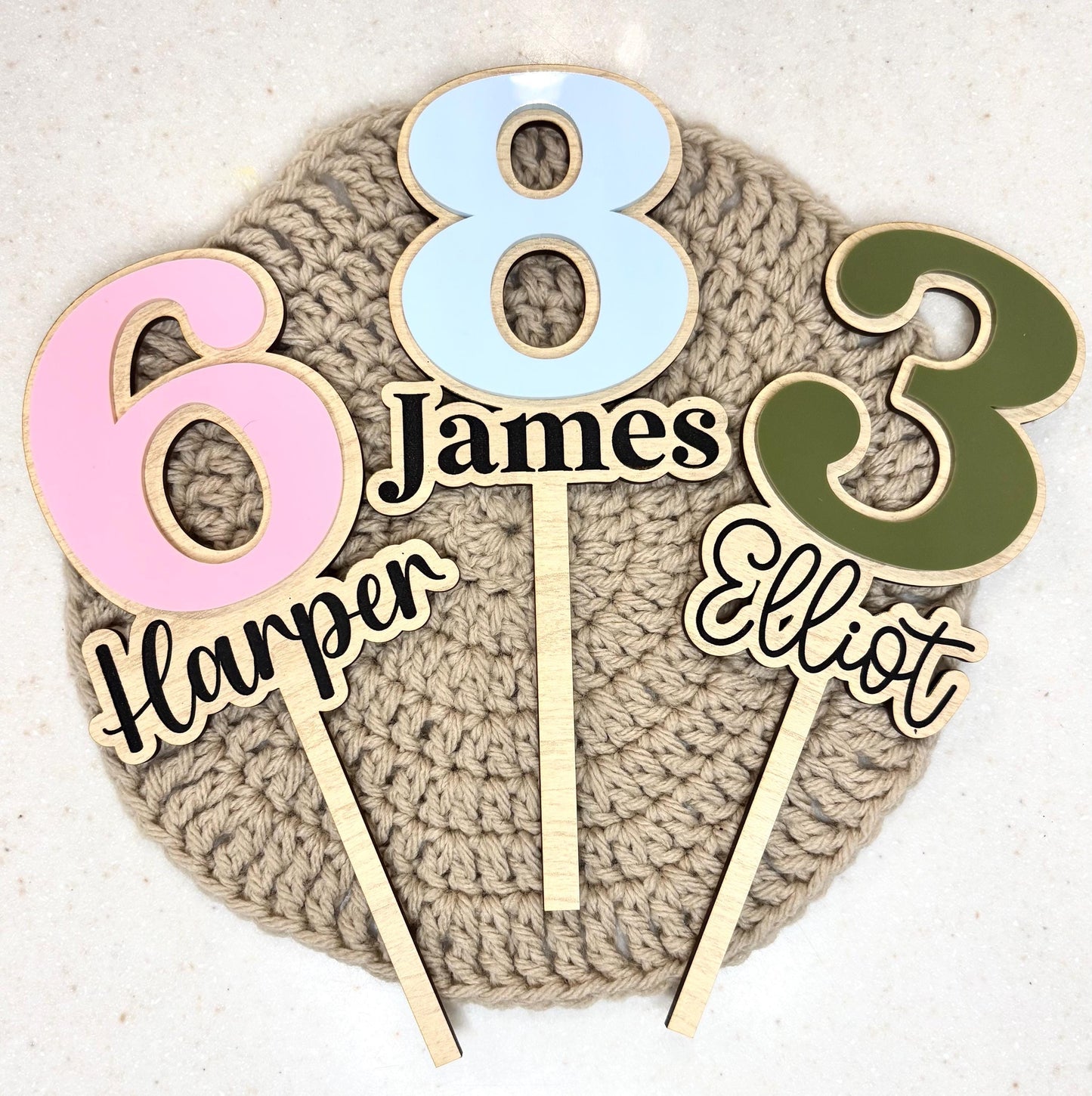 Custom Name Cake Topper: Personalized Birthday, Acrylic & Wood