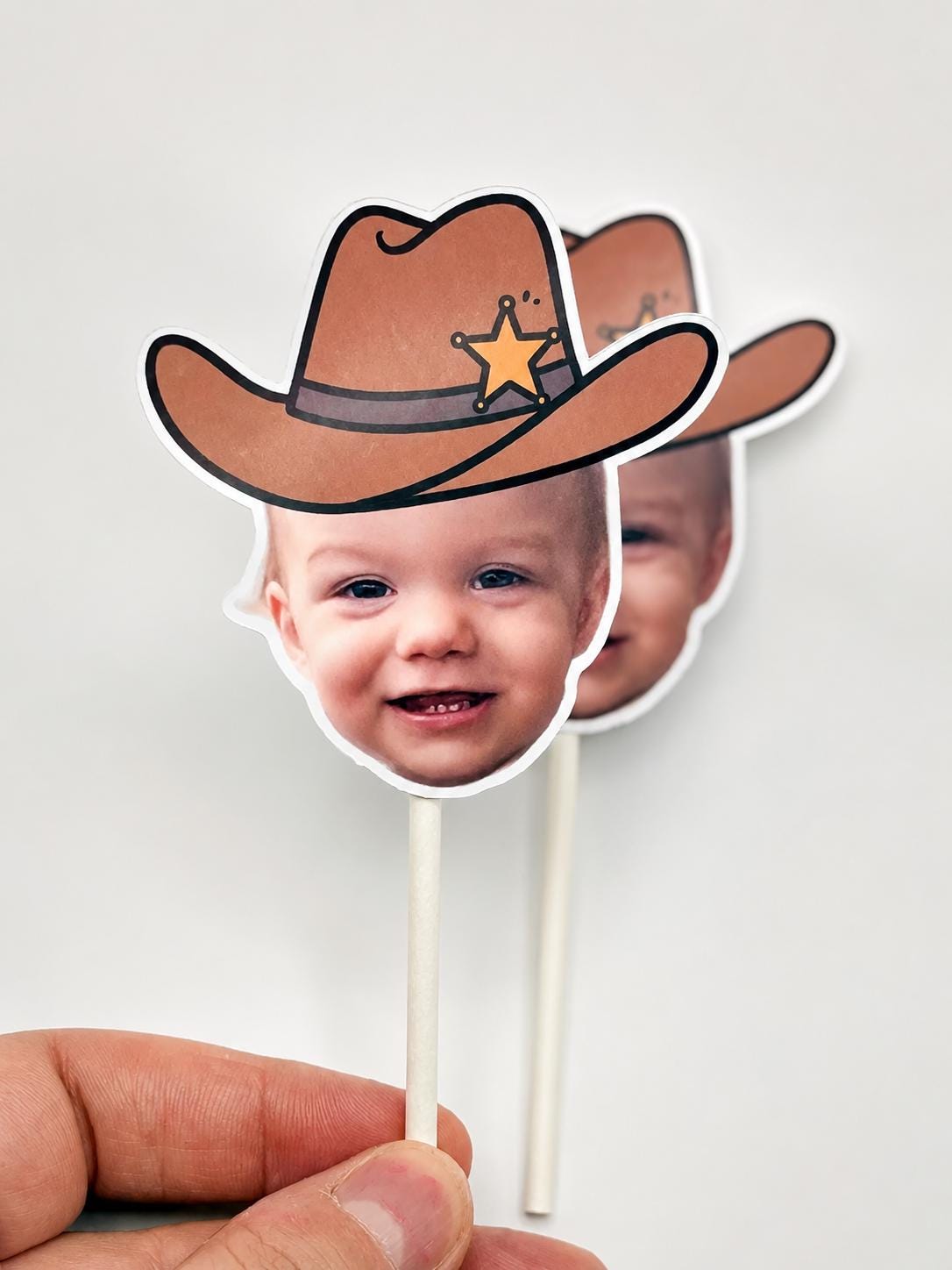 Cowboy Themed Face Cupcake Toppers for Birthdays, Bridal Showers, Baby Showers and More