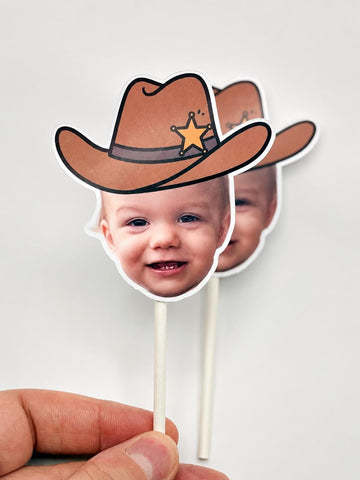 Cowboy Themed Face Cupcake Toppers for Birthdays, Bridal Showers, Baby Showers and More