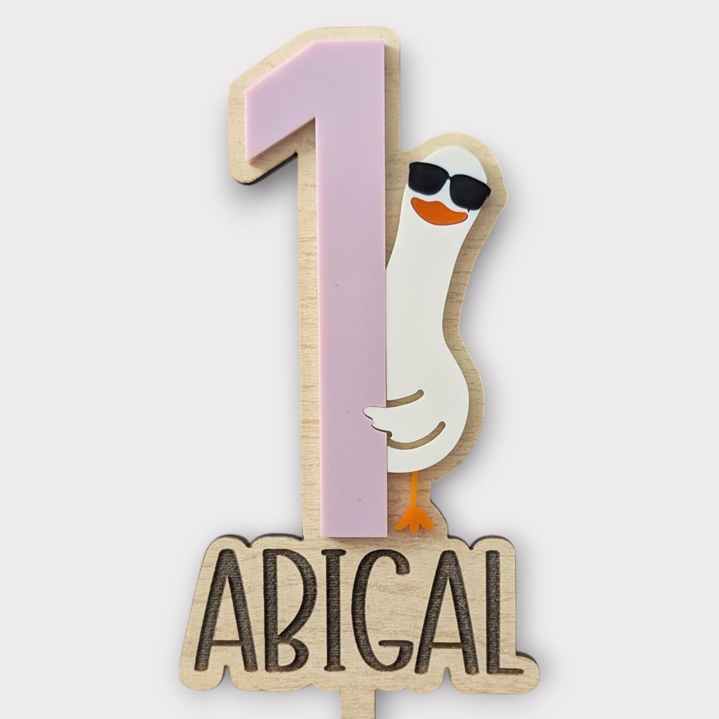 Personalized Silly Goose First Birthday Cake Topper: Maple Wood & Acrylic