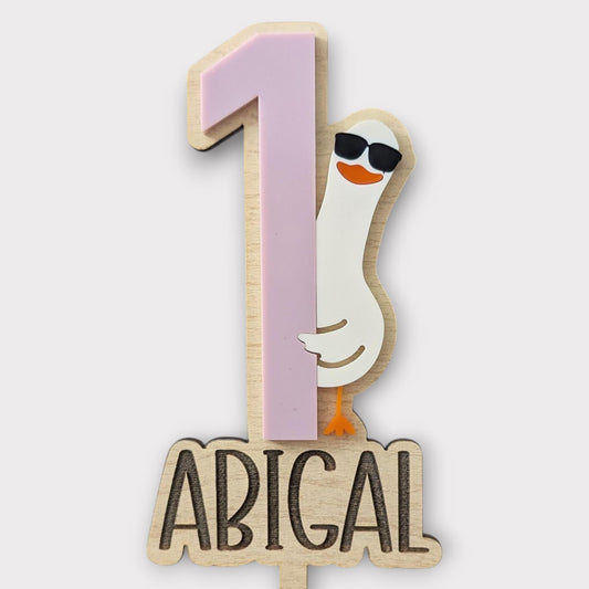 Personalized Silly Goose First Birthday Cake Topper: Maple Wood & Acrylic