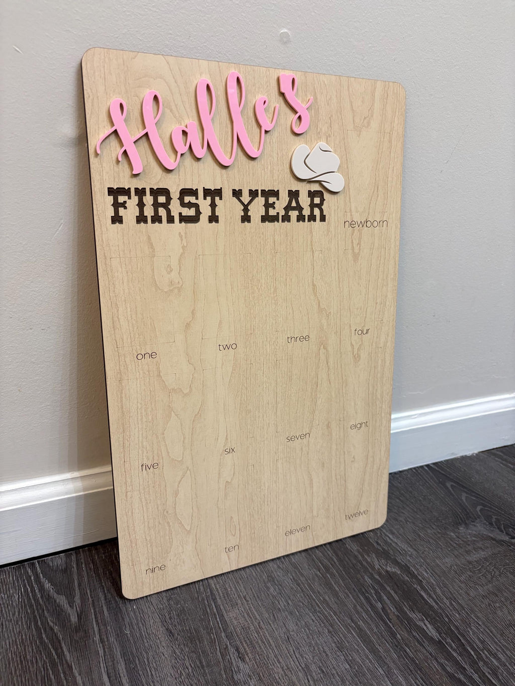 First Rodeo Birthday Photo Board: Wooden First Year Picture Display