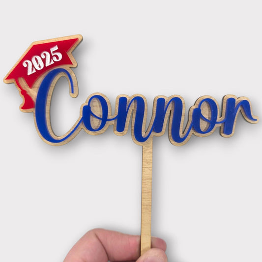 Personalized Graduation Cake Topper, Maple Wood & Acrylic, 2026 Decor