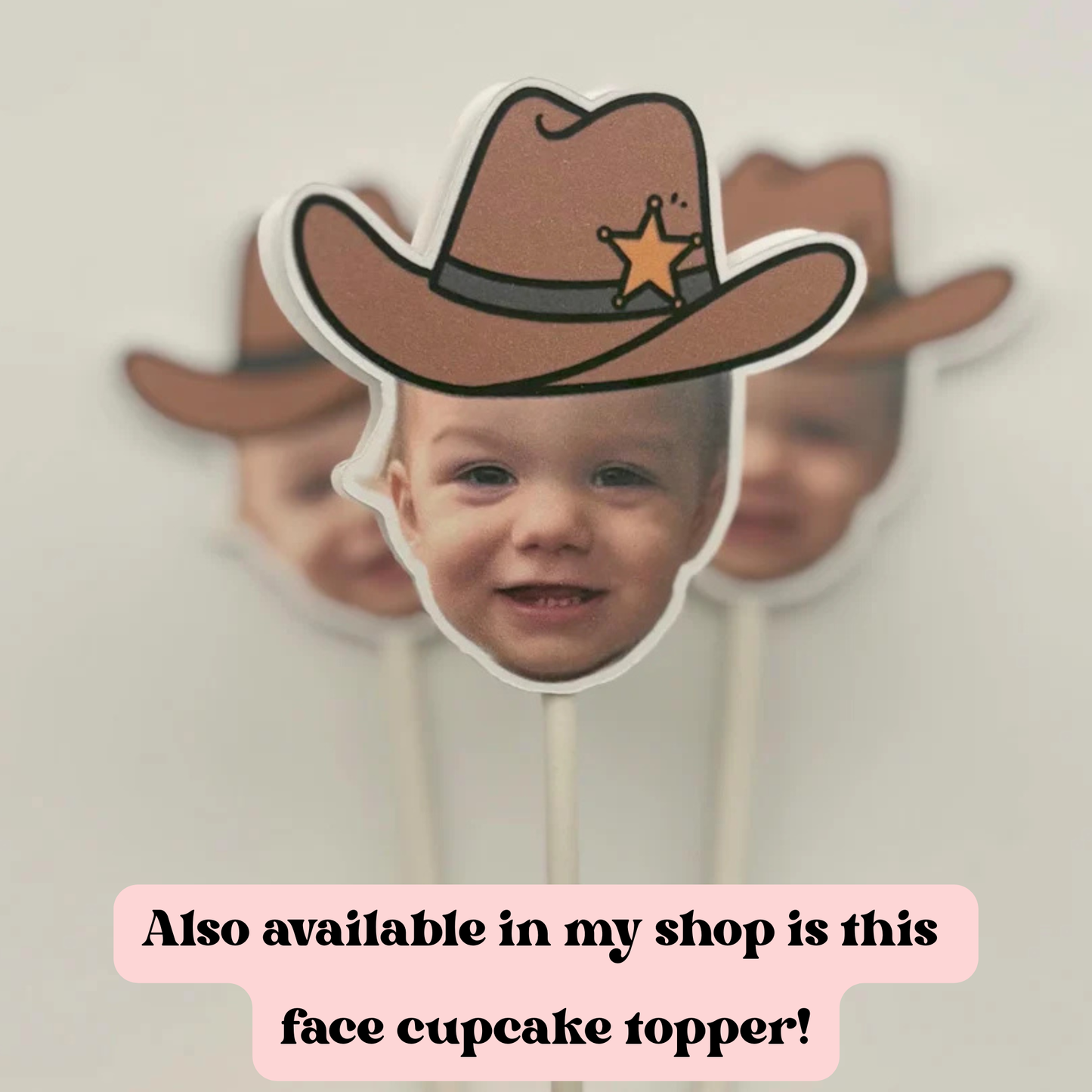 Personalized Cowboy Cake Topper: First Rodeo Birthday, Maple Wood