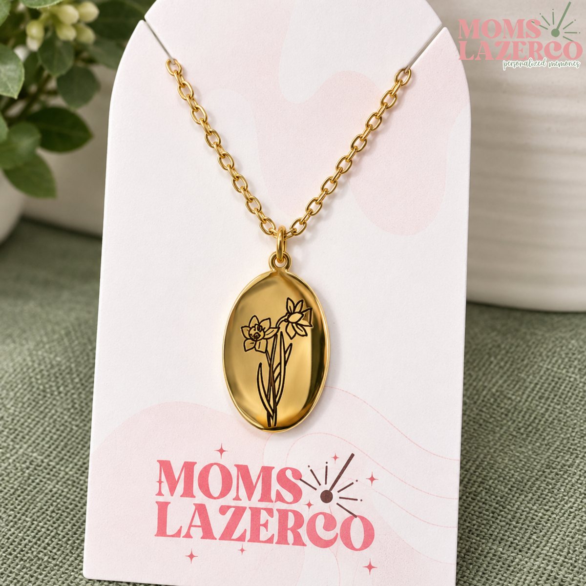 Personalized Birth Flower & Custom Wording Necklace