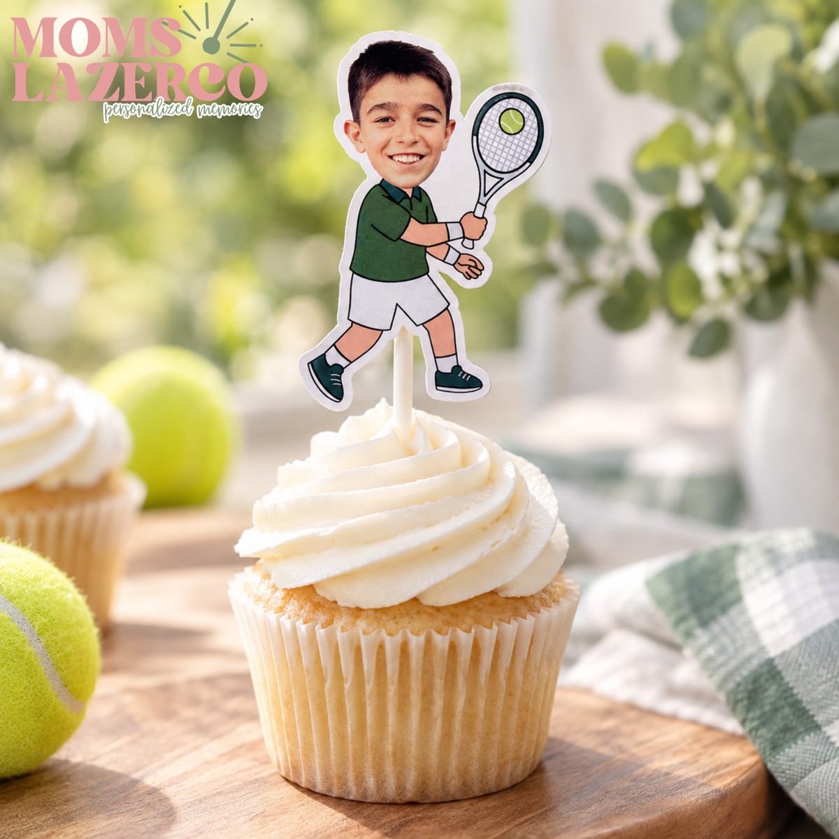 Custom Tennis Face Cupcake Toppers, Sports Birthday Decorations