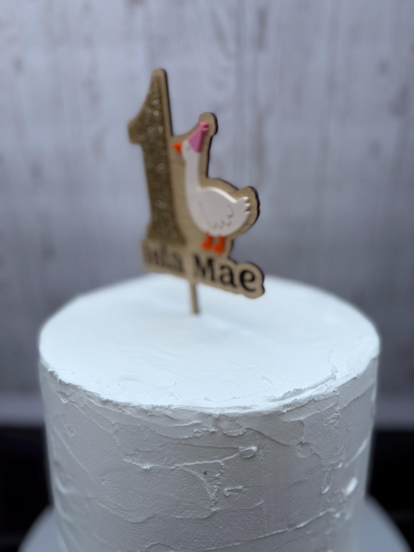 Personalized Silly Goose 1st Birthday Cake Topper: Maple & Acrylic