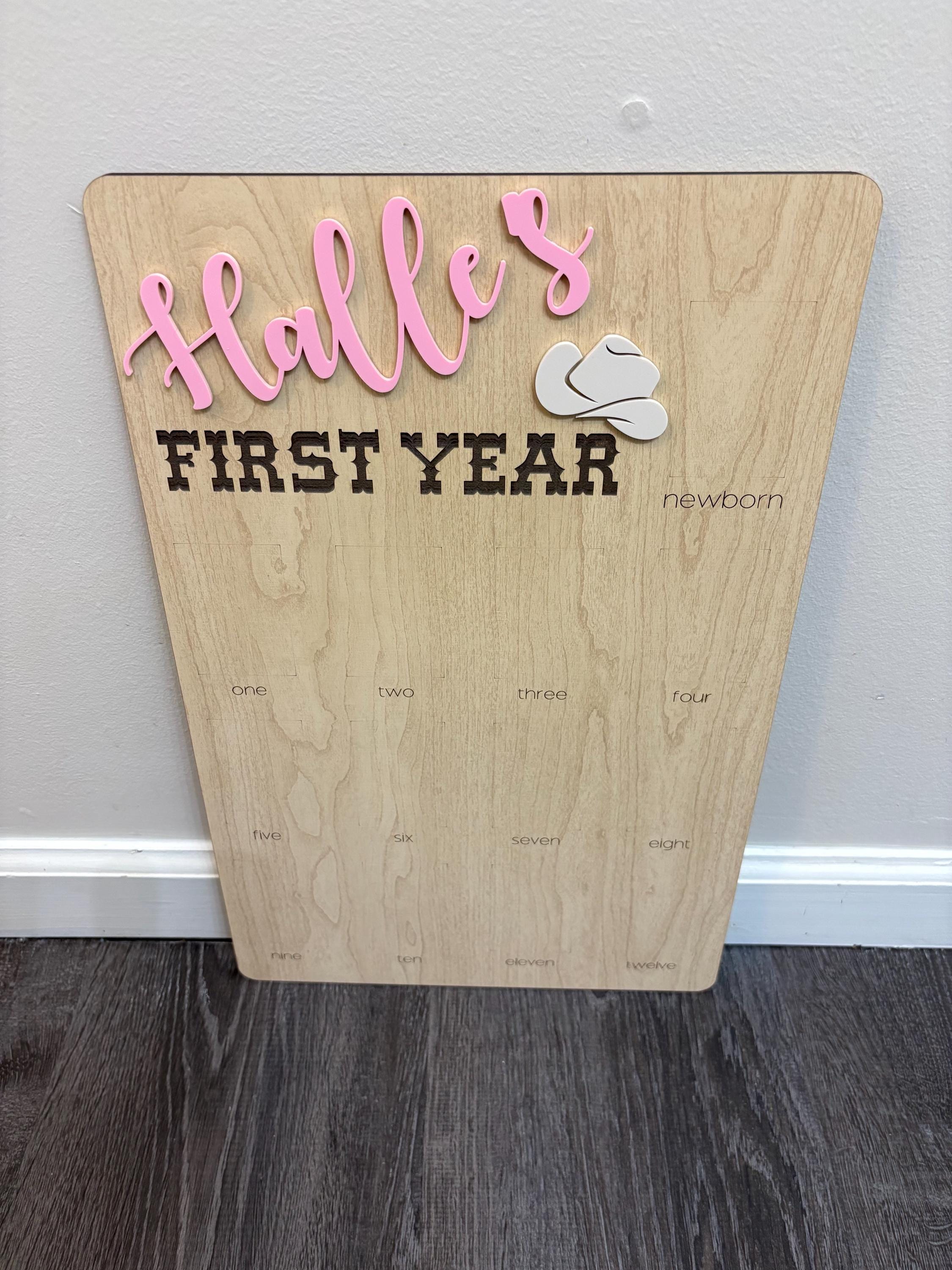 First Rodeo Birthday Photo Board: Wooden First Year Picture Display