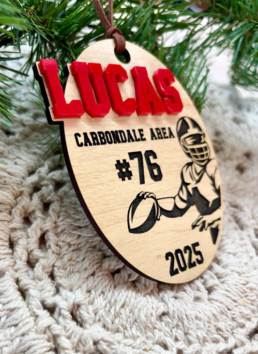 Football Christmas Ornament: Maple Wood Keepsake