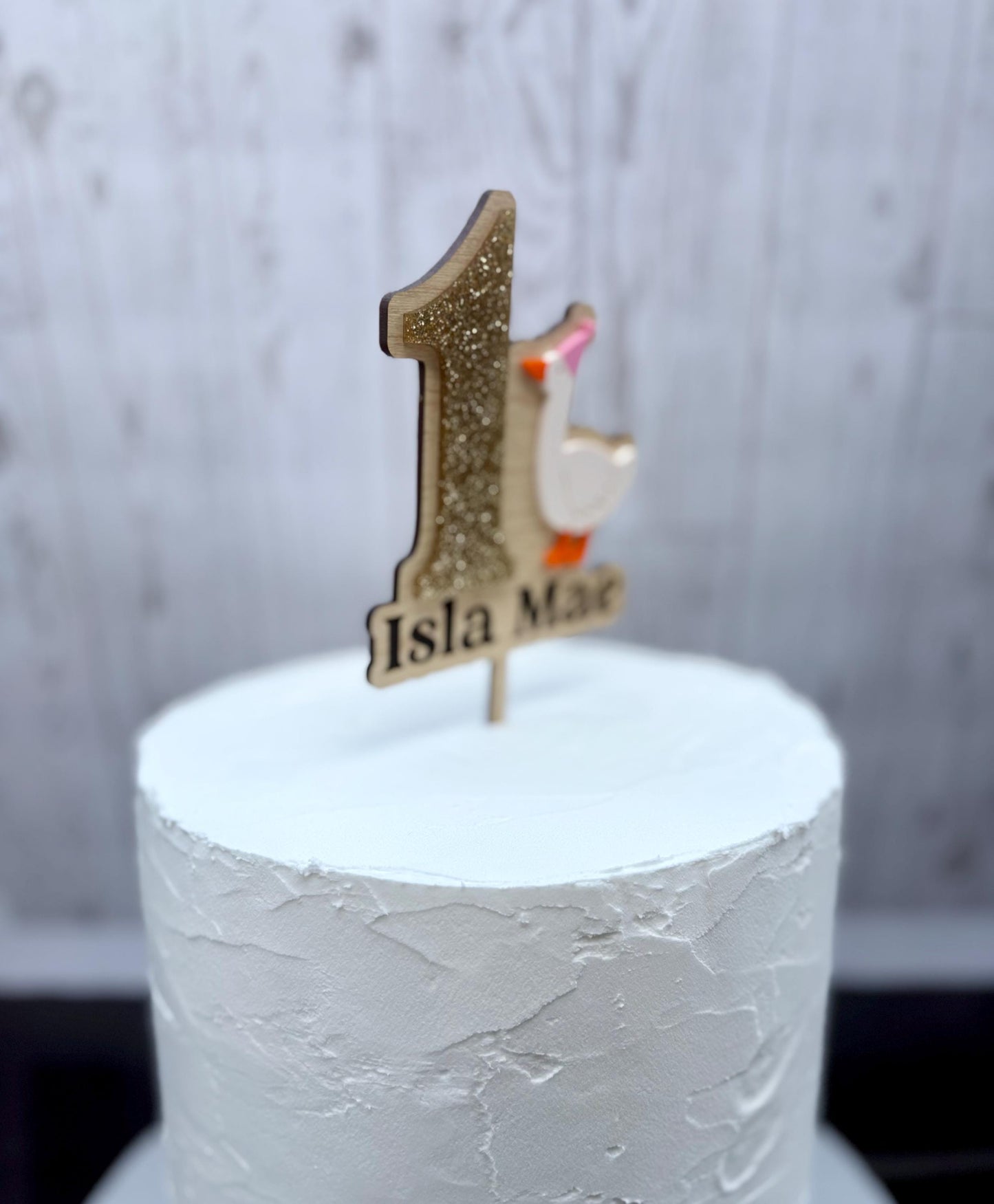 Personalized Silly Goose 1st Birthday Cake Topper: Maple & Acrylic