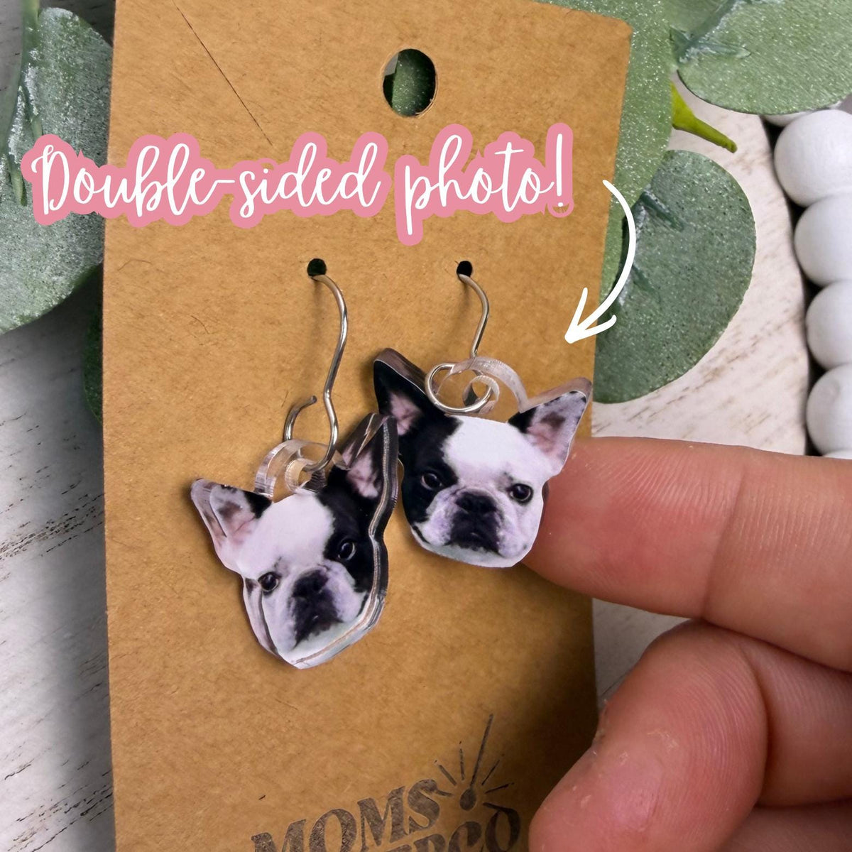 Pet Dangle Earrings Made with your Pet Photo-Pet Parent Gift, Options for Sensitive Ears