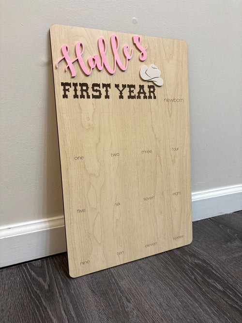 First Rodeo Birthday Photo Board: Wooden First Year Picture Display