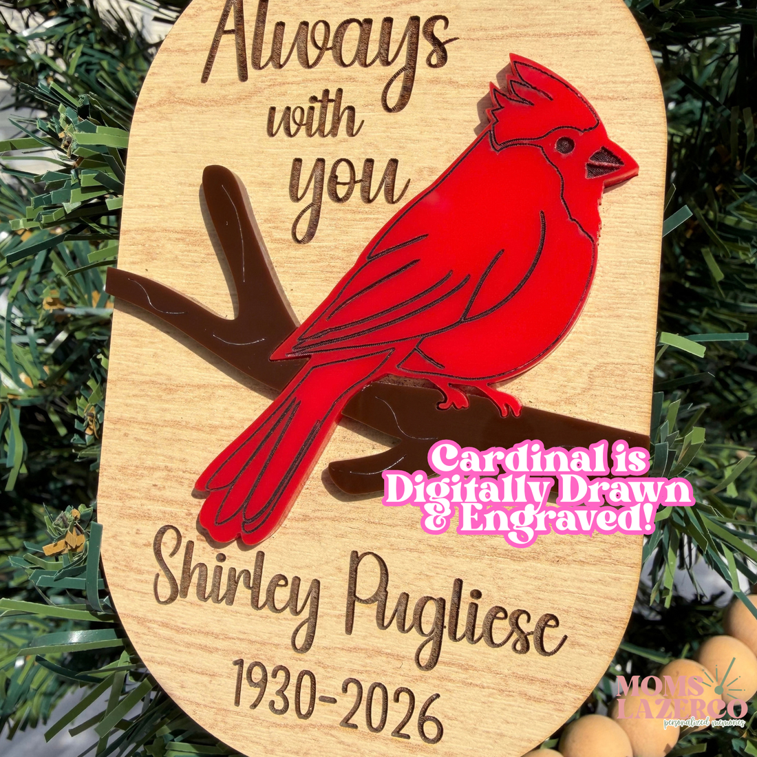 Memorial Christmas Ornament, Cardinal Remembrance, In Loving Memory, Personalized Memorial Gift, Loss Keepsake