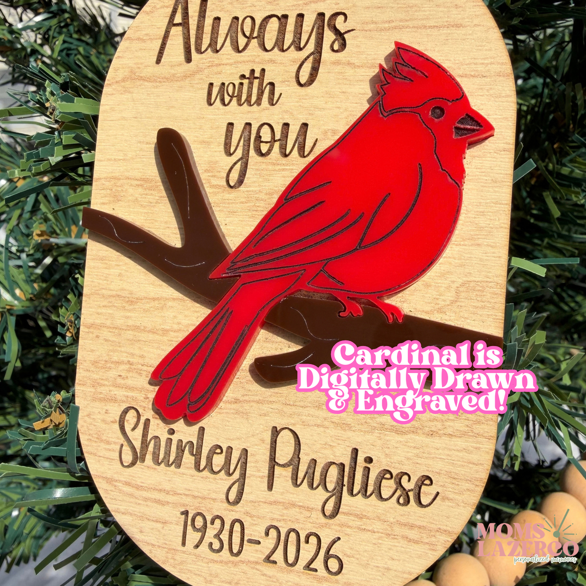 Memorial Christmas Ornament, Cardinal Remembrance, In Loving Memory, Personalized Memorial Gift, Loss Keepsake