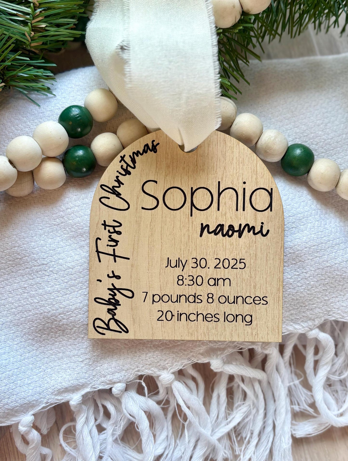 Personalized Baby's First Christmas Ornament: Maple Plywood Keepsake