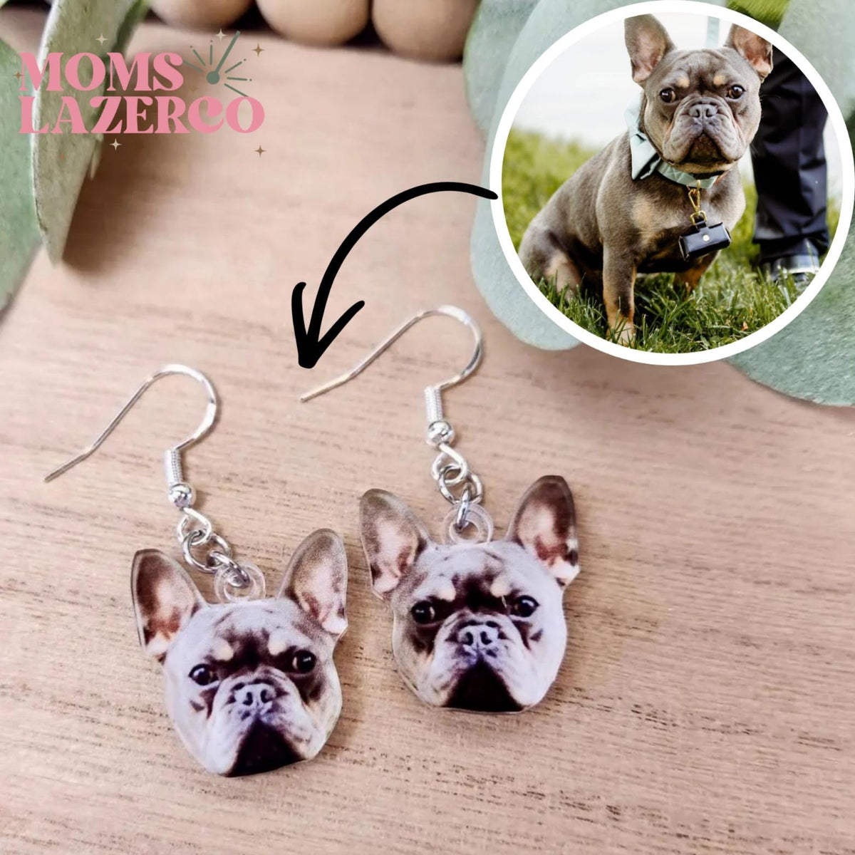 Pet Dangle Earrings Made with your Pet Photo-Pet Parent Gift, Options for Sensitive Ears