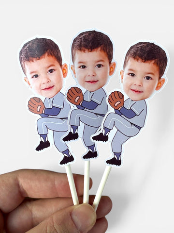 Baseball Themed Face Cupcake Toppers for Birthdays, Bridal Showers, Baby Showers and More