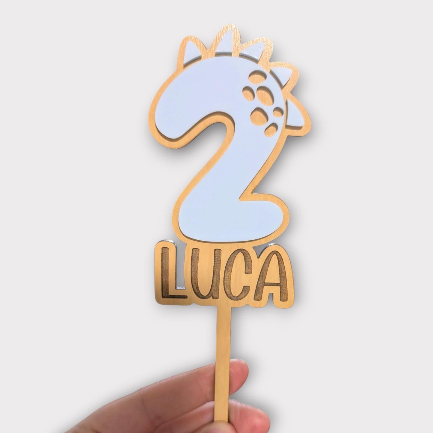 Personalized Dinosaur Cake Topper: Maple Wood Party Decor