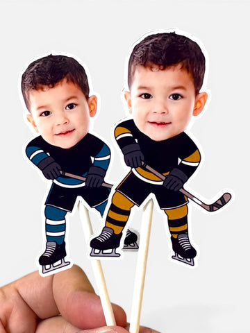 Hockey Themed Face Cupcake Toppers for Birthdays, Bachelor Parties, Baby Showers and More